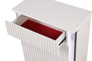 English Elm Fabio Contemporary 5-Drawer Chest with Diamond Side Accents, LED Lighting, Velvet-Lined Top Drawer, White Finish G150109122