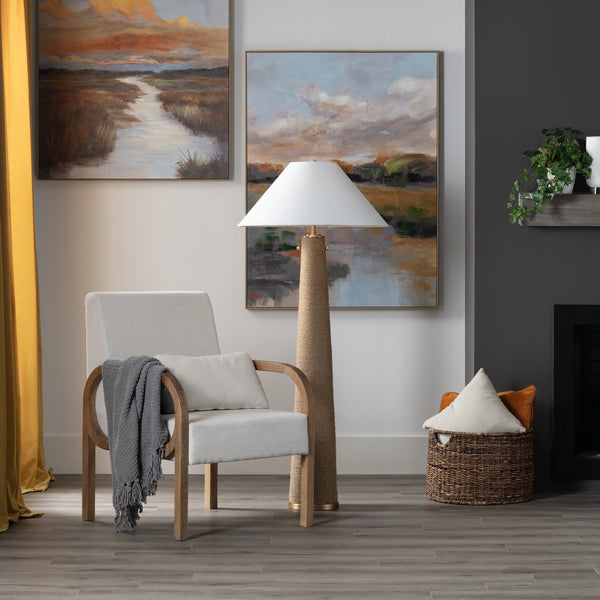 Crestview Collection 59"H Stylish Hemp Floor Lamp With Elegant White Shade And Dual Pull Chains For Versatile Lighting   Cvnzam011