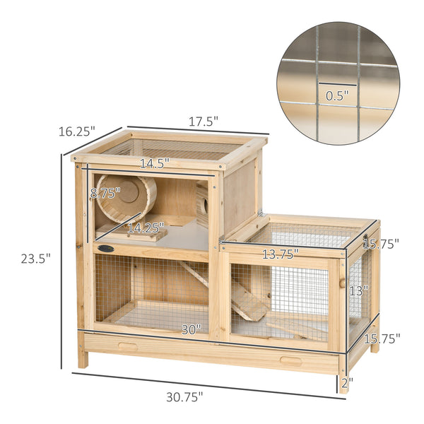 English Elm 2-tier Fir Wood Hamster Hutch with Mesh Roof Plexiglass Front and Enrichment Accessories T3971P407770