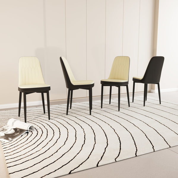 English Elm A Set Of 4 Modern Dining Chairs In Beige Pu Leather With Ergonomic Design & Black Metal Legs W2189P166088