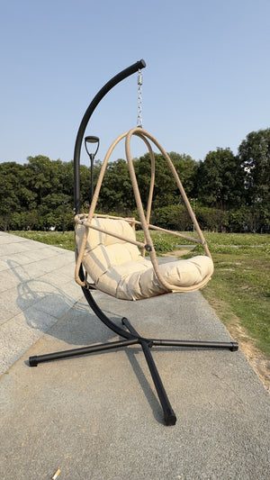 English Elm Swing Egg Chair With Stand – Cozy Indoor/Outdoor Wicker Patio Basket With Cup Holder & Cushions! W2707P296436-GIGA