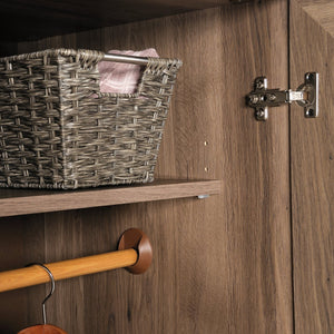 English Elm Wardrobe/Storage Brown Finish Engineered Wood Closet with Adjustable Shelves, Rod & Smooth Drawer (71.3") B356P402764