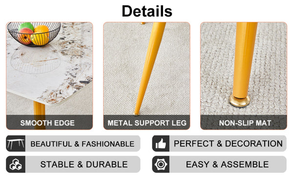 English Elm Table Modern Minimalist Dining Set With White Imitation Marble Top & 4 Pu Upholstered Chairs W1151S01678-GIGA