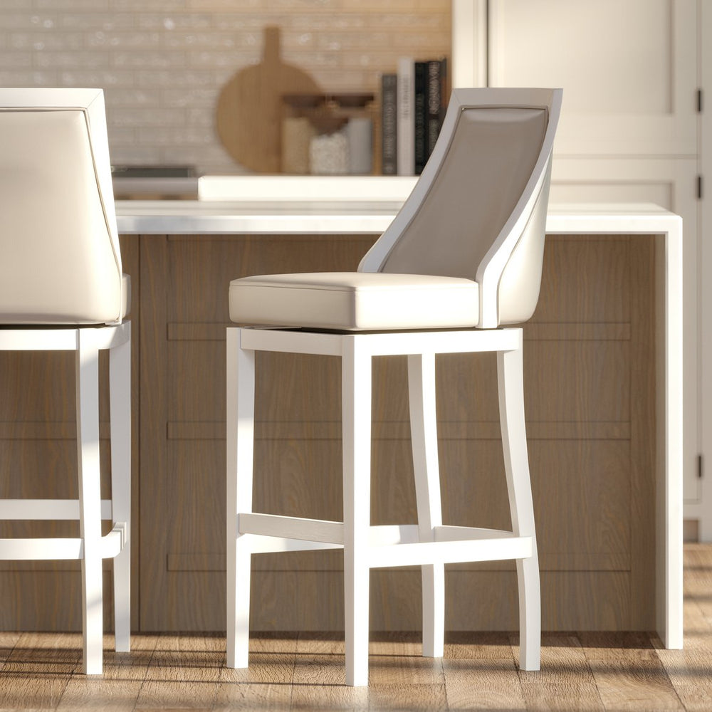English Elm Swivel Bar Stool Tall Back Gray Faux Leather Seat Modern Kitchen Counter Height B2751P436457