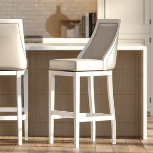 English Elm Swivel Bar Stool Tall Back Gray Faux Leather Seat Modern Kitchen Counter Height B2751P436457