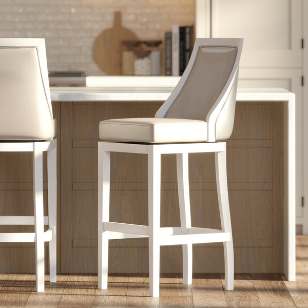English Elm Swivel Bar Stool Tall Back Gray Faux Leather Seat Modern Kitchen Counter Height B2751P436457
