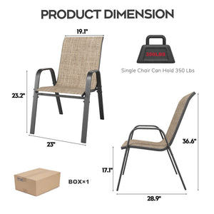 English Elm 7-piece Outdoor Dining Set with Wood-grain Steel Table Umbrella Hole Six Ergonomic Chairs Black+Brown W3979S00042