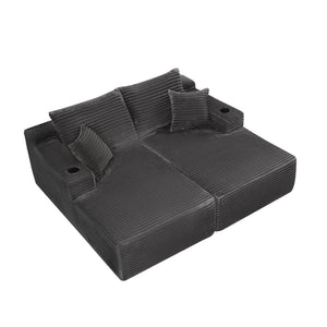 English Elm 75"cloud Plush Fabric Sectional with Double Chaise Deep Seat and Cup Holder for Living Room W3975S00053