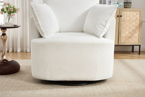 English Elm swivel Barrel Accent Chair with Solid Wood Frame & Metal Base, 350 lb Capacity, Sleek Curved Backrest Elegance White W2120P293677