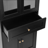 English Elm Tall Bathroom Storage Cabinet, Cabinet With Four Doors and Drawers, Adjustable Shelf, Mdf Board, Black