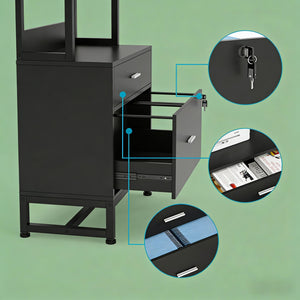 English Elm Ample Steel Office Filing Cabinet with Open Bookcase Shelves and Locking Document Drawers Black T3971P448270