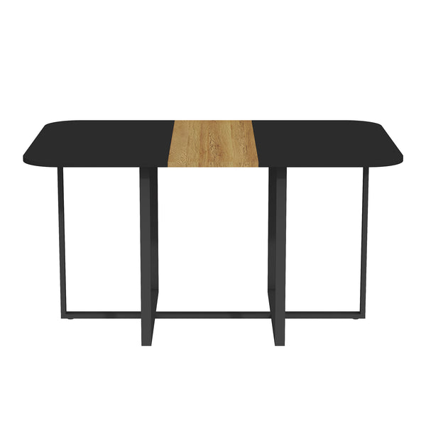 English Elm Multi-functional Dining Work Table Two-tone Mdf Top Metal Base for Modern Compact Spaces Black,Wood W3875P385208