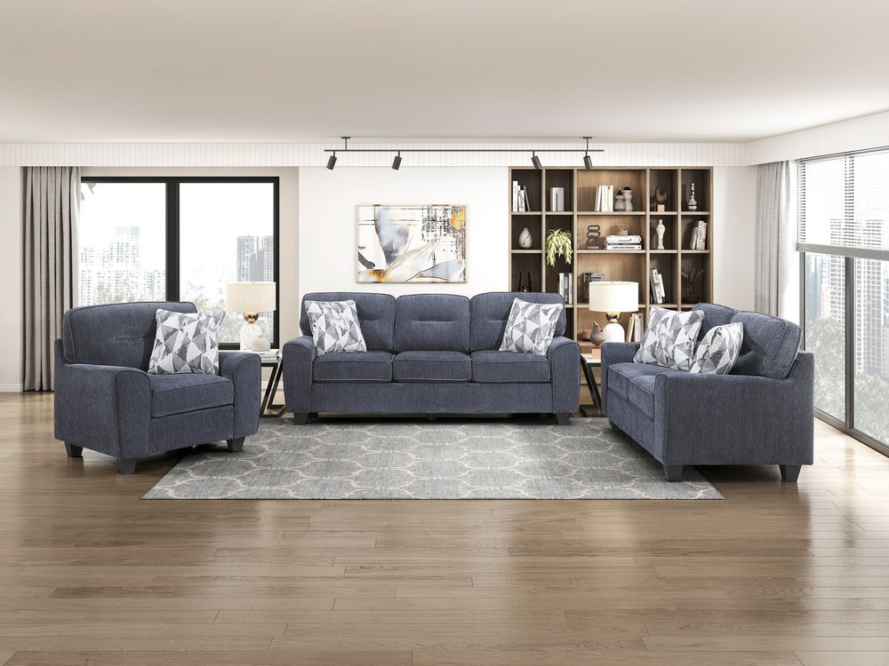 English Elm Contemporary Chenille 3 Piece Sofa Set with Pocket Coil Support and Reversible Cushions Blue B011S02477