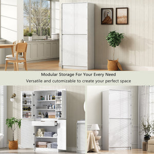 English Elm K&k Farmhouse Pantry Cabinet 72 Inch Tall Mdf Cupboard with Adjustable Shelves White N707S000021W