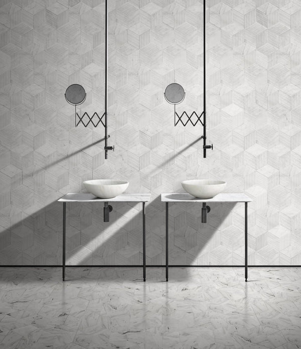 English Elm White Natural Marble Vessel Sink - Semi-Polished Elegance For Modern Bathrooms, 15.7" Diameter W1696P333277-GIGA