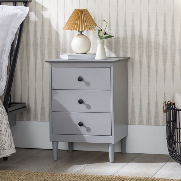 English Elm Walker Edison - Classic Solid Wood 3-Drawer Nightstand Grey – Solid Pine, Modern Black Pulls, Ample Closed Storage B185P168928