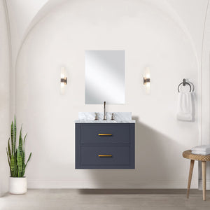 English Elm Blue Compact Single Bath Vanity Set With Acrylic Countertop & Frameless Mirror For Small Spaces B2731S01420