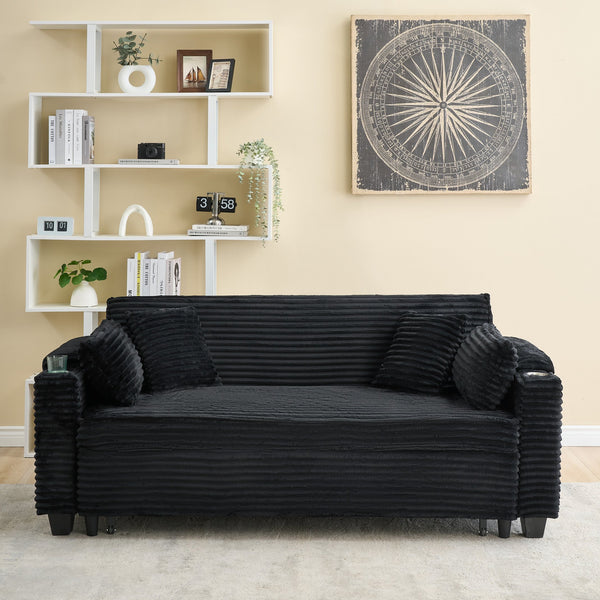 English Elm 80 Inch Black Corduroy Sofa Bed – Versatile, Comfortable, And Stylish For Living Room & Apartment Use W1658P269824