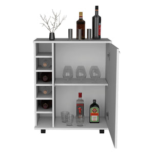 English Elm Wick White Bar Cart with Wine Rack, Spacious 25.8" Top, Hidden Cabinet & Smooth Caster Mobility B070P188880