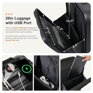 English Elm Luggage Set 3 Piece Abs Hard Shell with Usb Port Cup Holder and Spinner Wheels N726P197380A