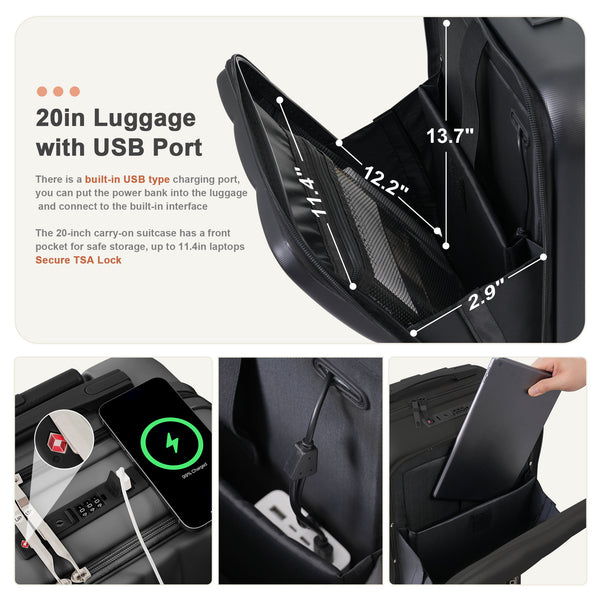 English Elm Luggage Set 3 Piece Abs Hard Shell with Usb Port Cup Holder and Spinner Wheels N726P197380A