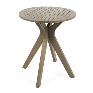 English Elm Stamford Solid Acacia Round Side Table Slatted X-base Design for Patio or Living Room Grey N770P414166G