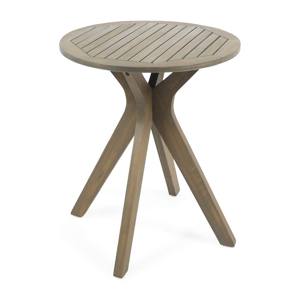 English Elm Stamford Solid Acacia Round Side Table Slatted X-base Design for Patio or Living Room Grey N770P414166G