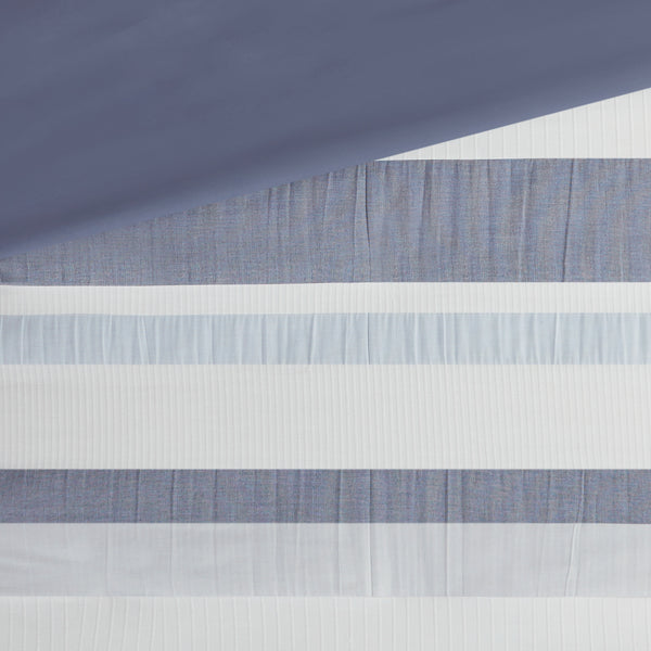 English Elm King/Cal King Allegany 3 Piece Jacquard Duvet Cover Set – Striped Blue Gray Cream, Antimicrobial, Machine Washable, Button Closure B03597366