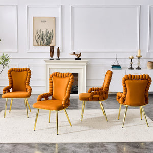 English Elm Set of 2 Brown Velvet Bubble Dining Chairs with Sculptural Back and Gold Legs W1512P491843