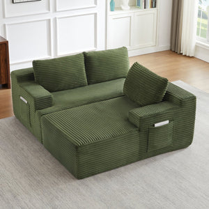 English Elm L-Shaped Cloud Sectional Sofa - Cozy Modular Sleeper, No Assembly, Durable Green Corduroy Design W2339P409432