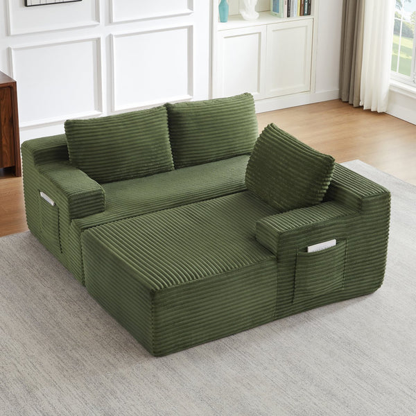 English Elm L-Shaped Cloud Sectional Sofa - Cozy Modular Sleeper, No Assembly, Durable Green Corduroy Design W2339P409432
