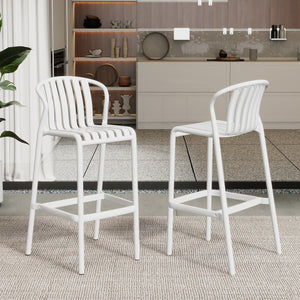 English Elm Outdoor Stackable Armless Barstools Set of 2 Uv Resistant Slat Back Patio Seating White N780P199452W
