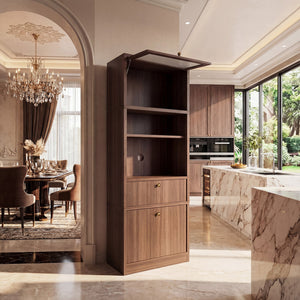 English Elm Tall Freestanding Pantry Cabinet with Adjustable Shelves Drawer and Doors for Kitchen Walnut B2764P483841