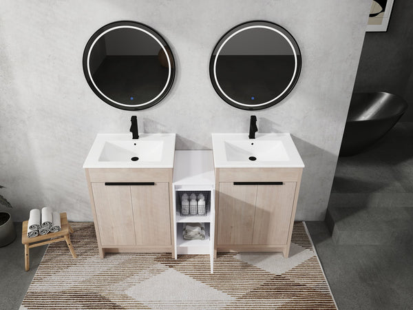 English Elm 60 Inch Freestanding Bathroom Vanity With Ceramic Sink, Soft-Close Doors & Ample Storage Space W999S00316