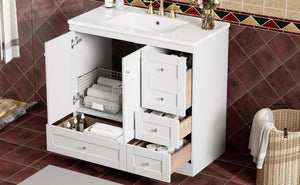 English Elm 36 36" Modern Shaker Bathroom Vanity with Ceramic Sink, Soft-Close Drawers & Doors, Durable Handles White N729P288872K