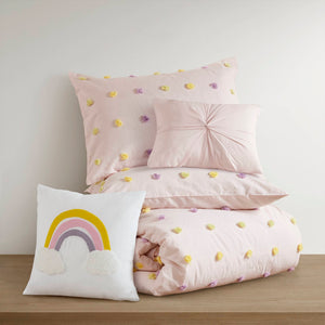 English Elm 5PCS Cotton Sateen Duvet Set Full/Queen with 300TC Printed Face, 2 Shams & 2 Decorative Pillows, Breathable Comfort Pink 22.83 L x 20.87 W x 9.84 H B035P341217