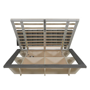 English Elm Queen Upholstered Floating Bed with LED Lighting, Hydraulic Lift, 4 Storage Drawers, Velvet Luxury Gray SF000132AAE