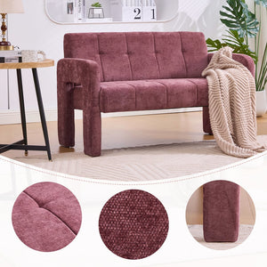 English Elm Nordic Ergonomic Double Armchair Upholstered Chenille Sofa 2-Seater Compact Lounge Chair 550LB Capacity WINE RED W395P380533