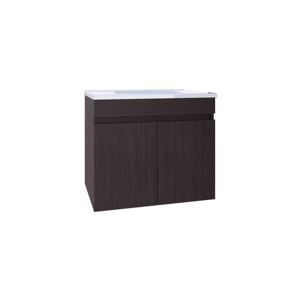 English Elm Chaux Floating Wide Double-Door Vanity with Resin Sink, Black Wenge Finish, Soft-Close, 23.2" B200P335379