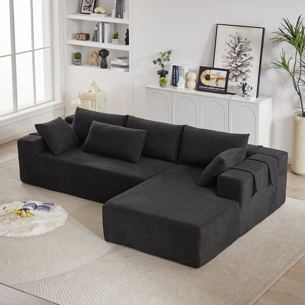 English Elm Modern Chenille Upholstered Sectional Sofa - Flexible L-Shaped Couch Set With 6 Pillows For Comfort W834S00393