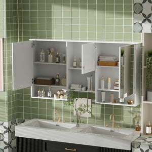 English Elm 55 Inch Wall Mount Medicine Cabinet Dual Mirrored Doors Soft Close Bathroom Vanity Storage N710P401336K