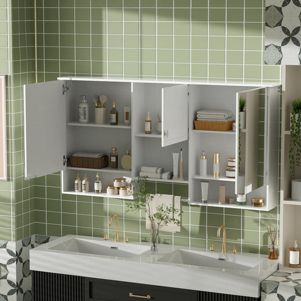 English Elm 55 Inch Wall Mount Medicine Cabinet Dual Mirrored Doors Soft Close Bathroom Vanity Storage N710P401336K