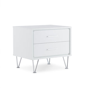 English Elm Deoss Modern White Accent Table with 2 Drawers, Chrome V-Legs, MDF Wood Frame, 40lb Top Capacity B2726P286621