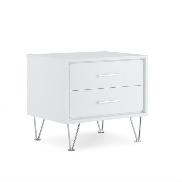 English Elm Deoss Modern White Accent Table with 2 Drawers, Chrome V-Legs, MDF Wood Frame, 40lb Top Capacity B2726P286621