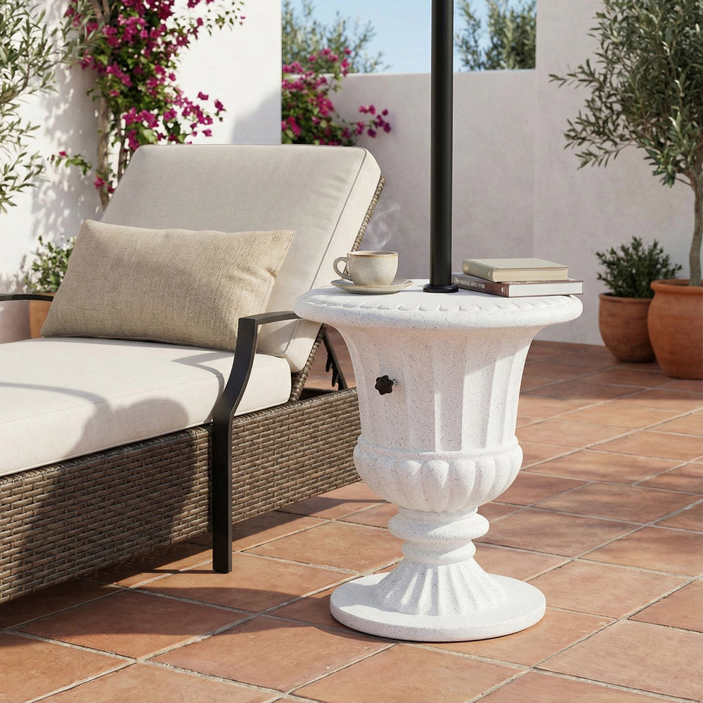 English Elm Adela Outdoor Mgo Umbrella Base Side Table with Marble Finish Weatherproof Patio N775P385414W