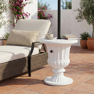 English Elm Adela Outdoor Mgo Umbrella Base Side Table with Marble Finish Weatherproof Patio N775P385414W