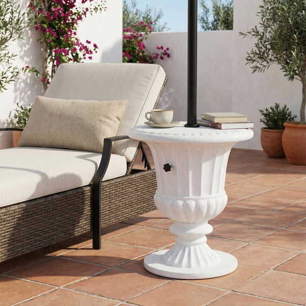 English Elm Adela Outdoor Mgo Umbrella Base Side Table with Marble Finish Weatherproof Patio N775P385414W