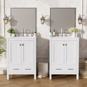 English Elm 48-Inch Modern Bathroom Vanity with Dual Ceramic Sinks, Ample Soft-Close Storage and Stylish Design White N729P000009K