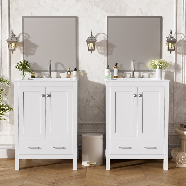 English Elm 48-Inch Modern Bathroom Vanity with Dual Ceramic Sinks, Ample Soft-Close Storage and Stylish Design White N729P000009K