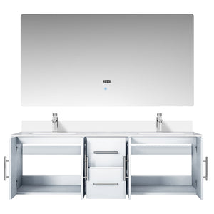 English Elm Glossy Double 60 in. White Bath Vanity with Scratch-Resistant Marble Top, Chrome Faucets, LED Mirror B2731S01017